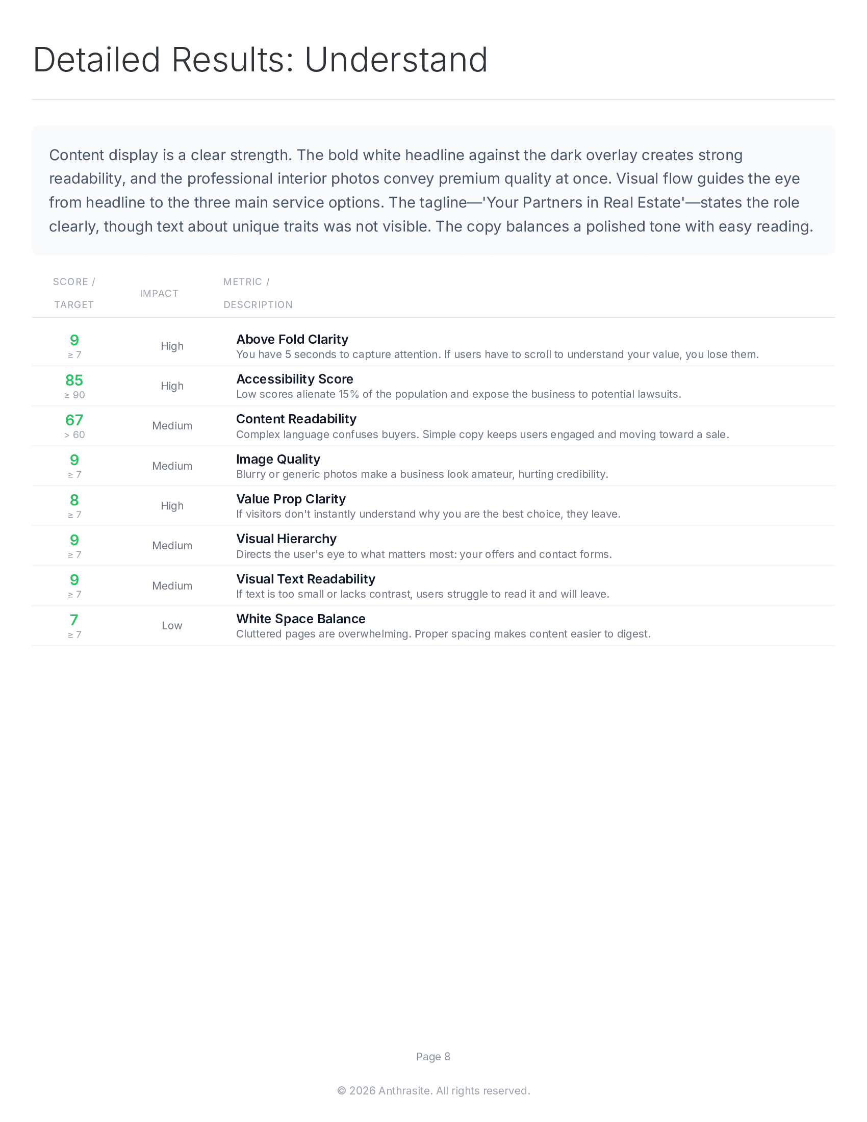 Sample report page 8 - Recommendations